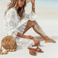 Boho Lace Strand Dress – Breezy Crochet Lace Overall with V-Neck, Summer Beach Look