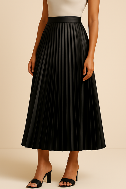Satin Pleated High-Waist Skirt