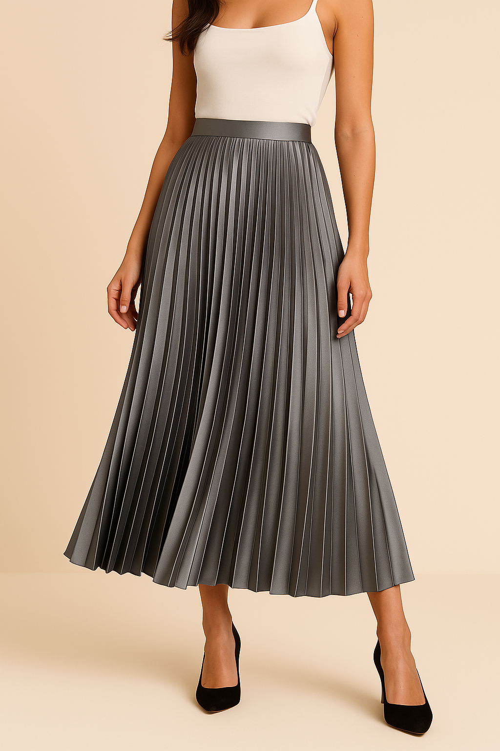 Satin Pleated High-Waist Skirt