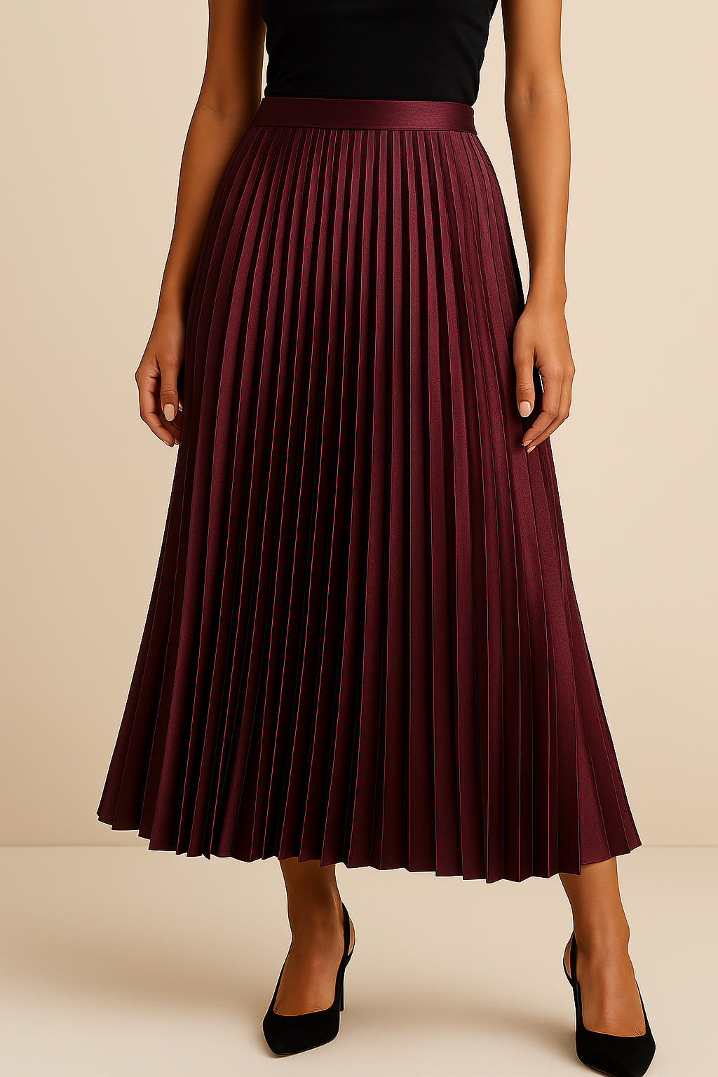 Satin Pleated High-Waist Skirt