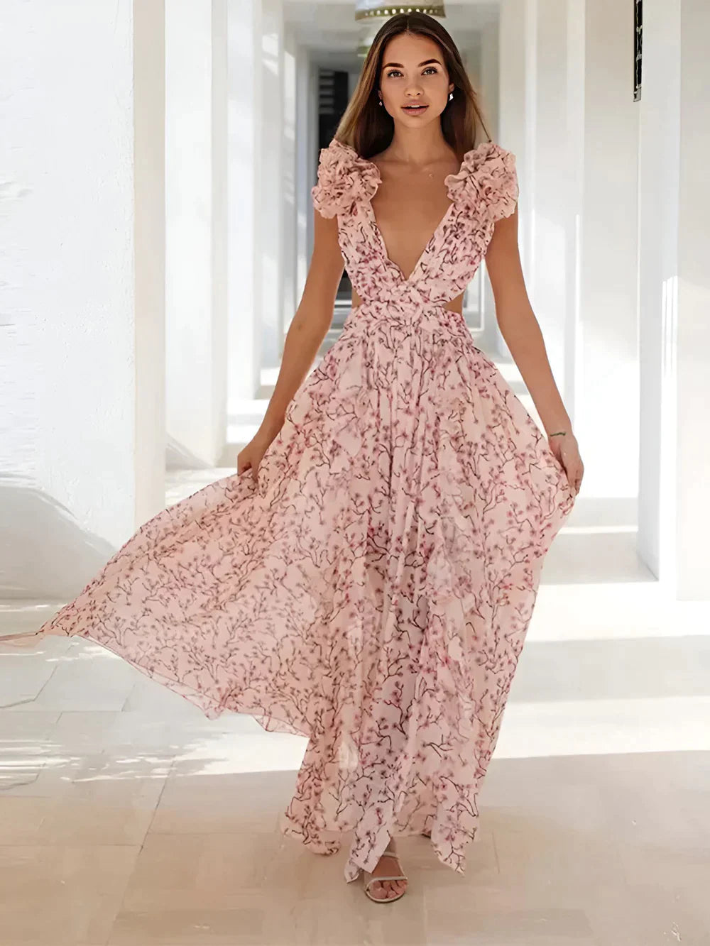 Dakota - Maxi dress with ruffles on the shoulders