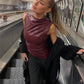 Women's Sleeveless Leather Top in Bordeaux with Slim Fit – Nila