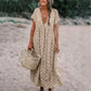 Boho Maxi Dress with V-Neck – Flowy Summer Dress with Print and Short Sleeves