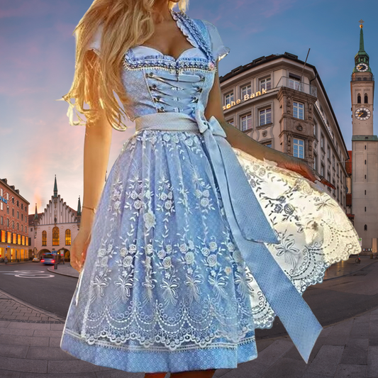 Women's Dirndl Dress: Traditional Oktoberfest Dress with Embroidery and Apron