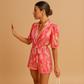 Short Jumpsuit with Belt and Vibrant Print for Women