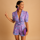 Short Jumpsuit with Belt and Vibrant Print for Women