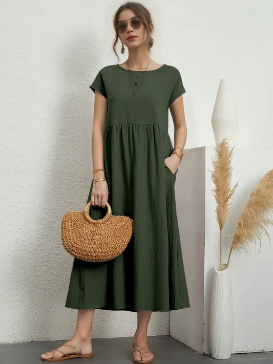Lily – casual short-sleeve summer dress with round neckline and waist