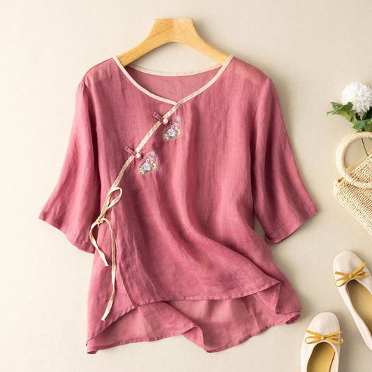 Sudeepa | Embroidered Short Sleeve Loose Blouse