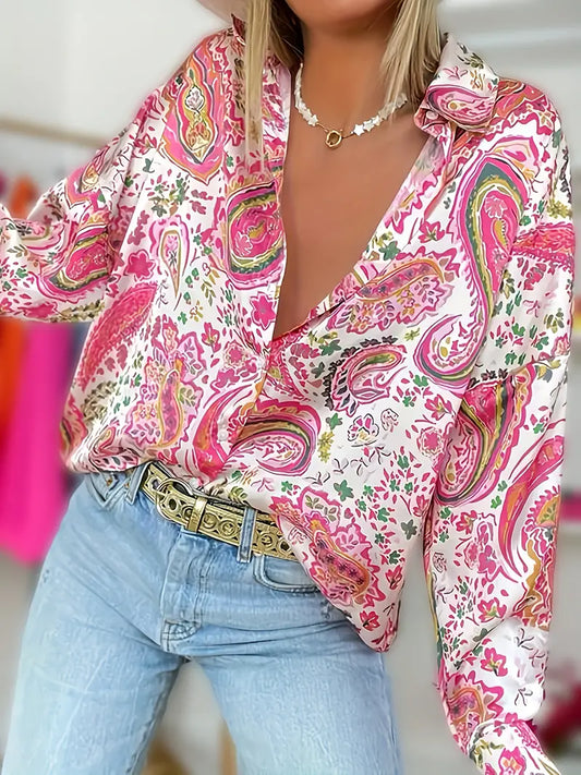 Megan – long-sleeve shirt with paisley print and buttons