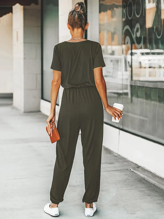 Black jumpsuit with short sleeves