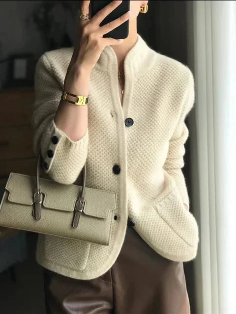 Jasmine - Elegant Knitted Cardigan with High Collar