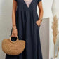 Lavine - Dress with loose pockets, V-neck and short sleeves, made of cotton and linen