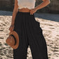 Louinda - Wide leg trousers in cotton and linen with elasticated waistband and pockets