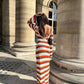 Eva - Knitted Striped Backless Maxi Dress