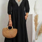 Maggie - Cotton and linen dress with V-neck, loose sleeves and lace