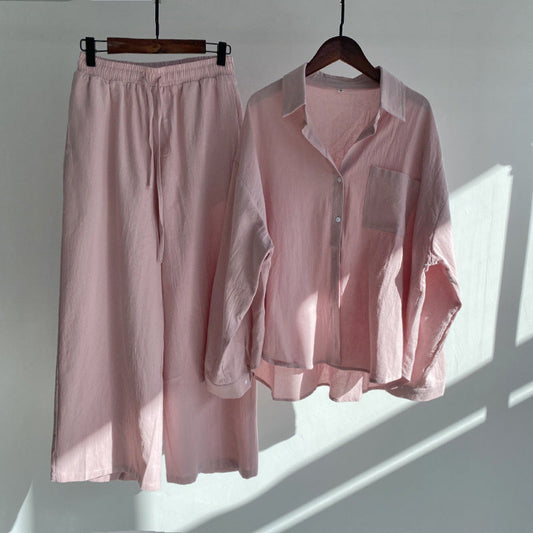 Andrada - High Waist Cotton Linen Shirt and Pants