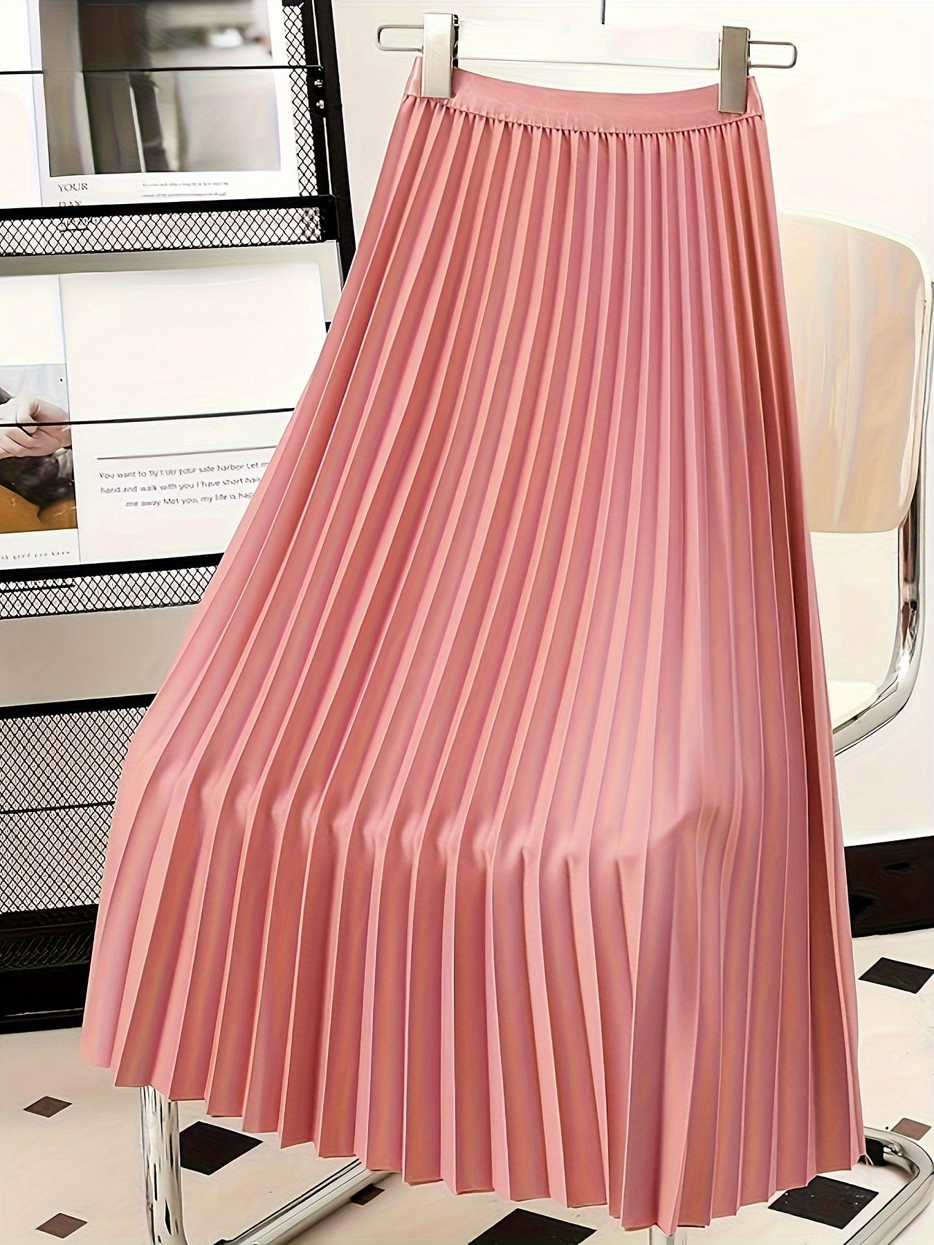 Satin Pleated High-Waist Skirt