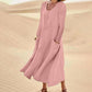 Velly - Plain colored dress with long sleeves and a round neckline
