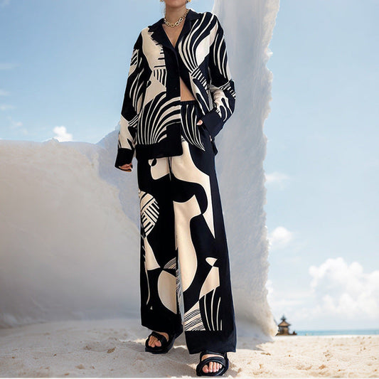 Mira - Elegant trendy printed long sleeve and pant set