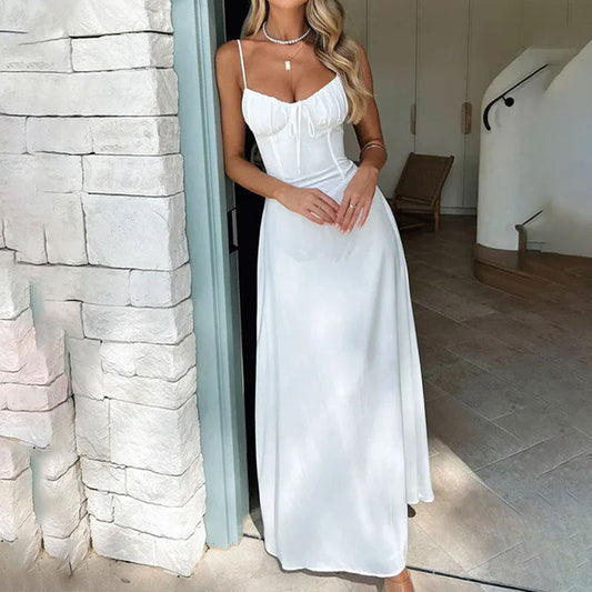 Women's Sleeveless Maxi Dress with Bust Tie for Summer