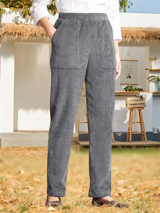 Marion - Plain corduroy trousers for women