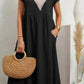 Lavine - Dress with loose pockets, V-neck and short sleeves, made of cotton and linen