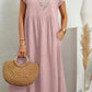 Lavine - Dress with loose pockets, V-neck and short sleeves, made of cotton and linen