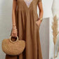 Lavine - Dress with loose pockets, V-neck and short sleeves, made of cotton and linen