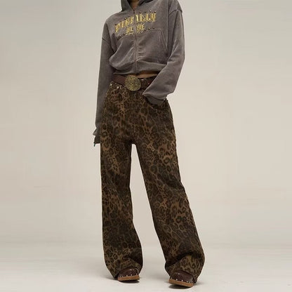 Amina - Stylish denim jeans with leopard print