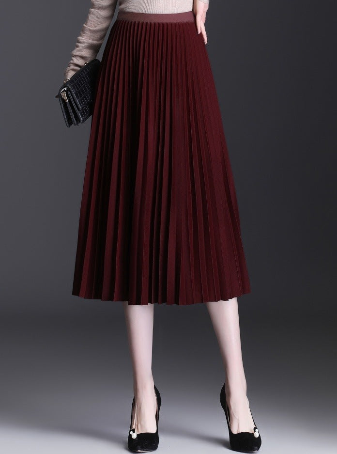 Satin Pleated High-Waist Skirt