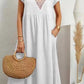 Lavine - Dress with loose pockets, V-neck and short sleeves, made of cotton and linen