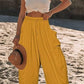 Louinda - Wide leg trousers in cotton and linen with elasticated waistband and pockets