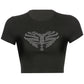 Trendy Women's Crop Top with Rhinestone Skeleton Pattern – Yara
