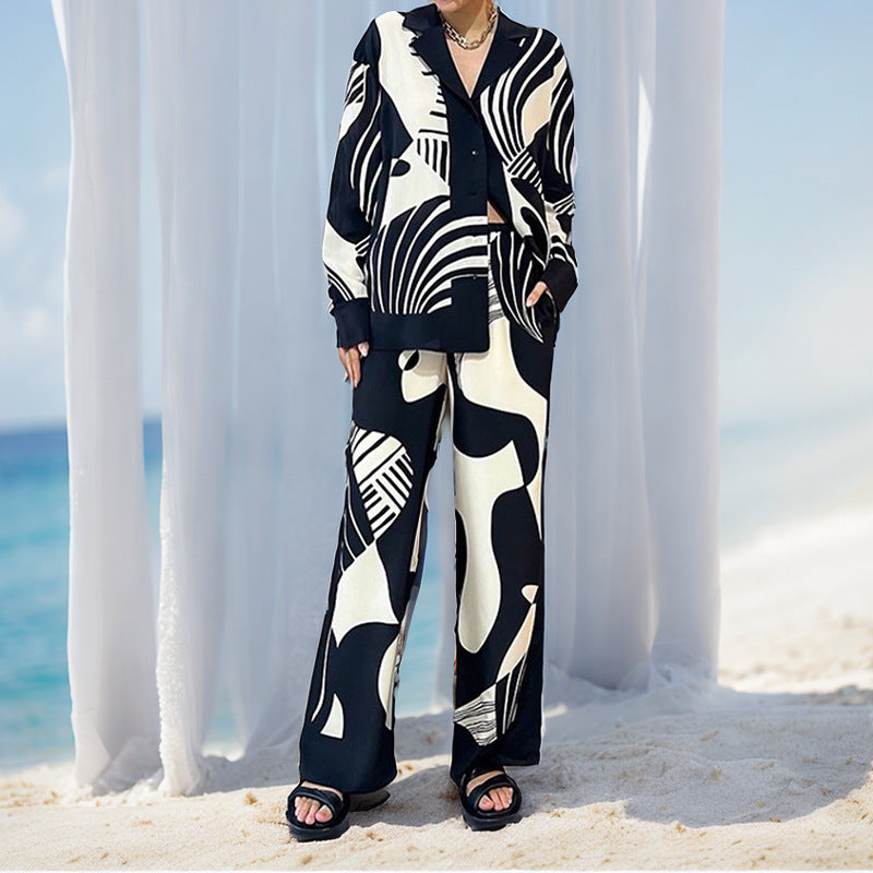 Mira - Elegant trendy printed long sleeve and pant set