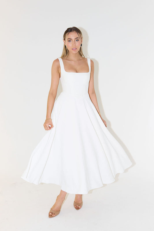 Women's Sleeveless Midi Dress with Square Neckline for Summer