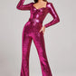 Sequin Jumpsuit with Corset Detail and Flared Legs