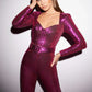 Sequin Jumpsuit with Corset Detail and Flared Legs