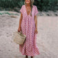Boho Maxi Dress with V-Neck – Flowy Summer Dress with Print and Short Sleeves
