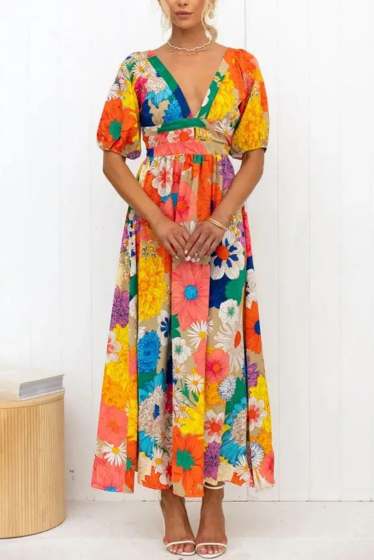 Anna - Dress with puff sleeves and floral print