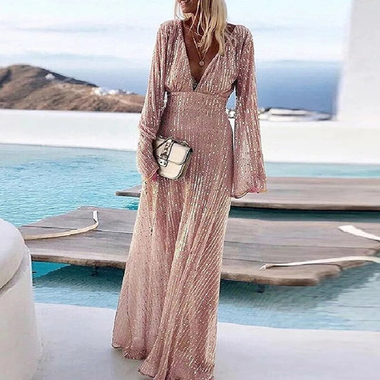 Jessica - Elegant V-neck evening dress with sequins