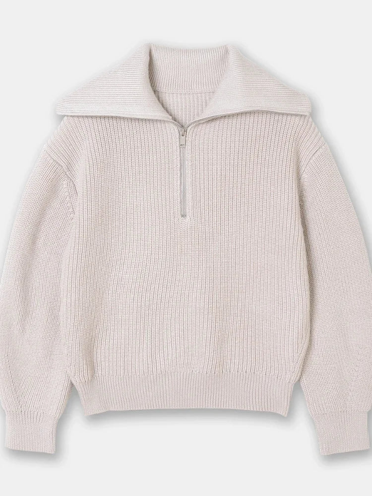 Madeleine - Wide Turtleneck Women's Sweater with Striped Lapel