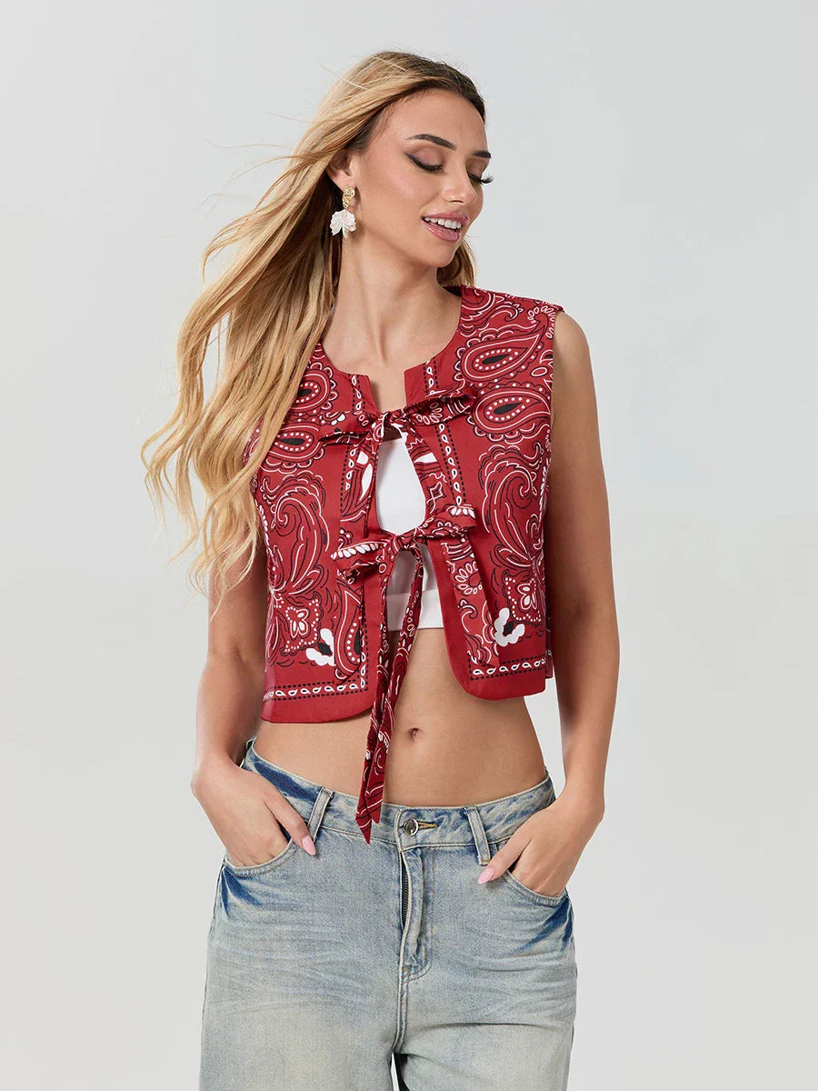 Y2K Rust Colored Bandana Wrap Top Trendy Cropped Streetwear Top - Liora