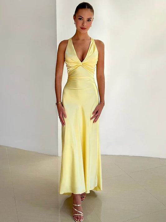 Sleeveless Women's Maxi Dress with Deep V-Neck for Summer