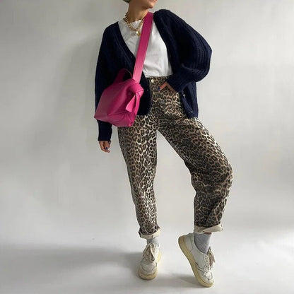 Chandra - Vintage jeans with leopard print