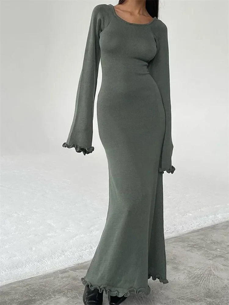 Ruby - Knitted maxi dresses with ruffles