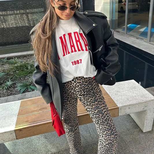 Bonnie - Vintage jeans with leopard print