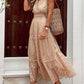 Women's Boho Maxi Dress with Lace: Sleeveless Summer Dress, Breezy Beach Dress with V-Neck and Embroidery Details
