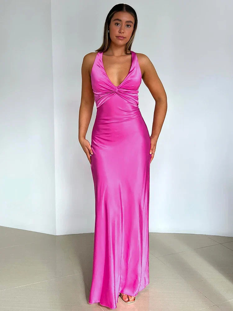 Sleeveless Women's Maxi Dress with Deep V-Neck for Summer