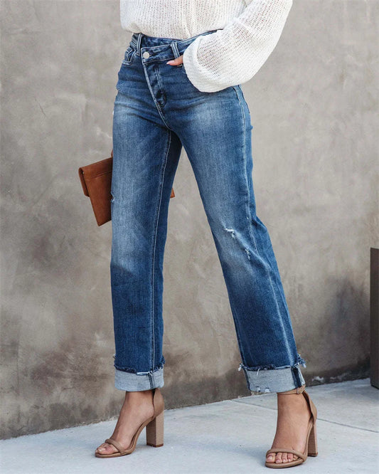 Roberta - Straight jeans with high waist and button closure