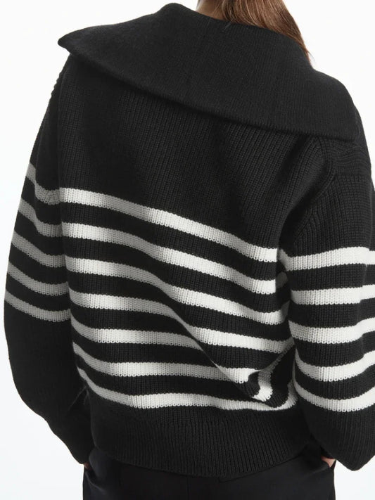 Madeleine - Wide Turtleneck Women's Sweater with Striped Lapel